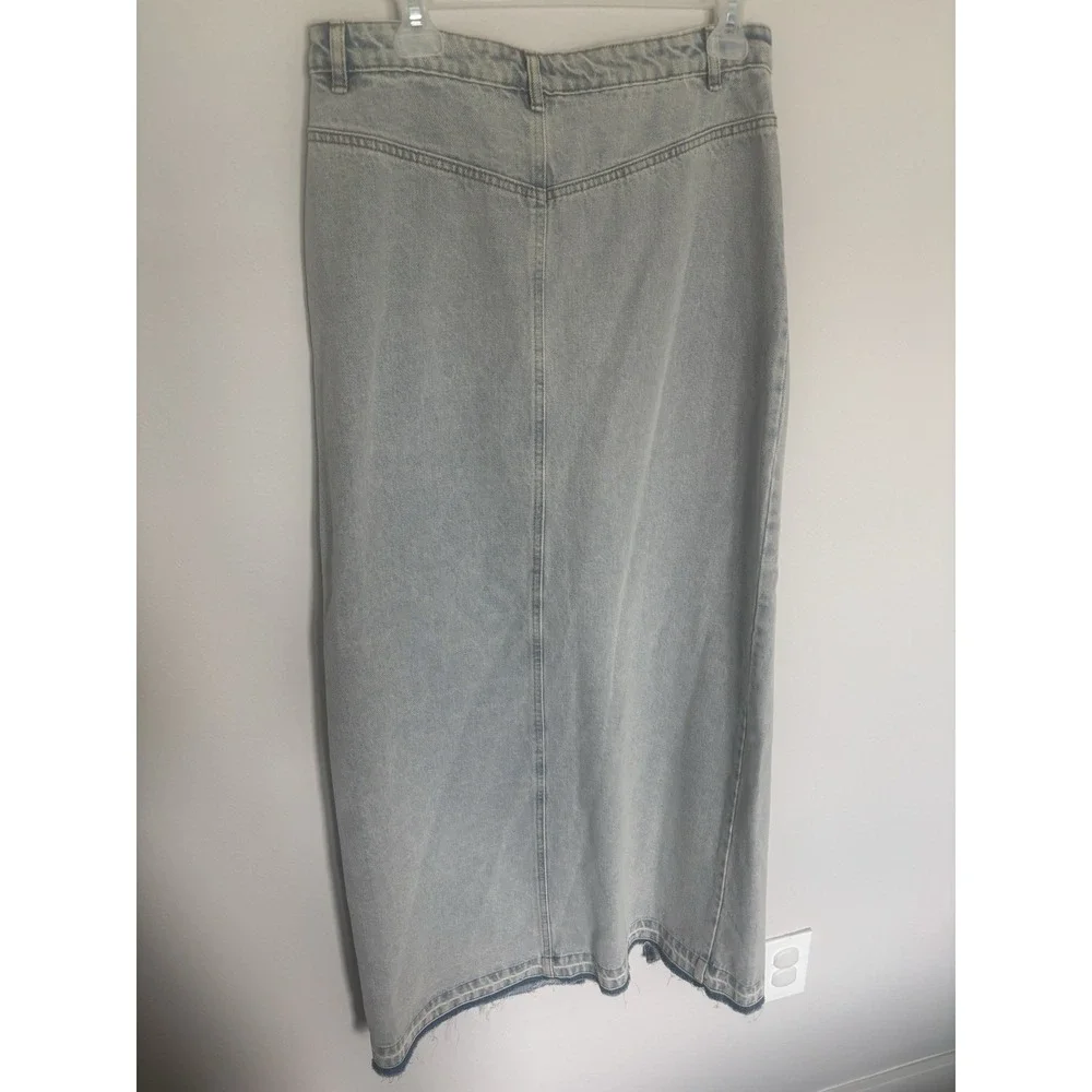 Denim Maxi Skirt with Front Slit - Size Medium - Picture 4 of 4